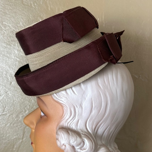 GORGEOUS TAN STRAW 1930s\' TOY TILT HAT BITH BROWN GROSGRAIN TRIM main image 9